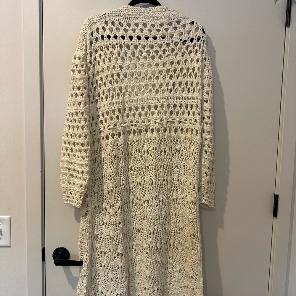 Cream Crochet Long Cardigan